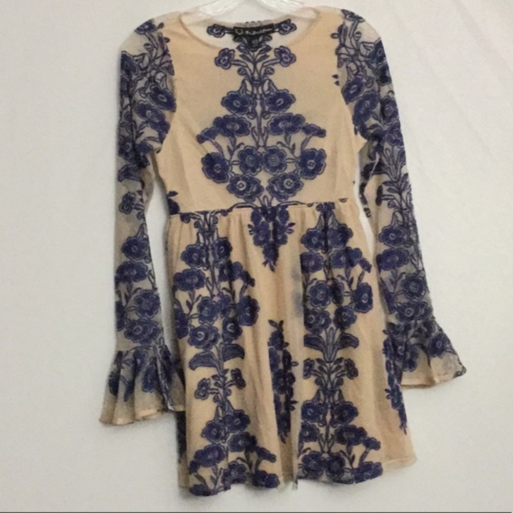NWT For Love and Lemons Temecula Dress XS Sand and Blue